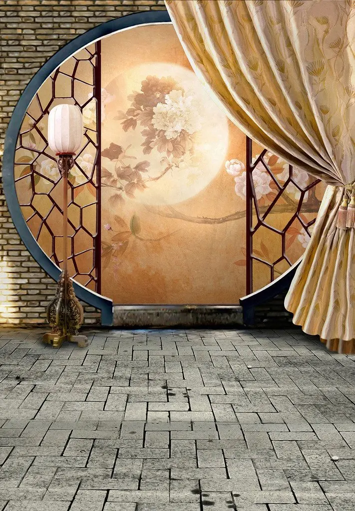 Capisco Chinese Style Photography Backdrops Moon Flower Round Door Brick Wall Photo Background Customize 3d Profissional