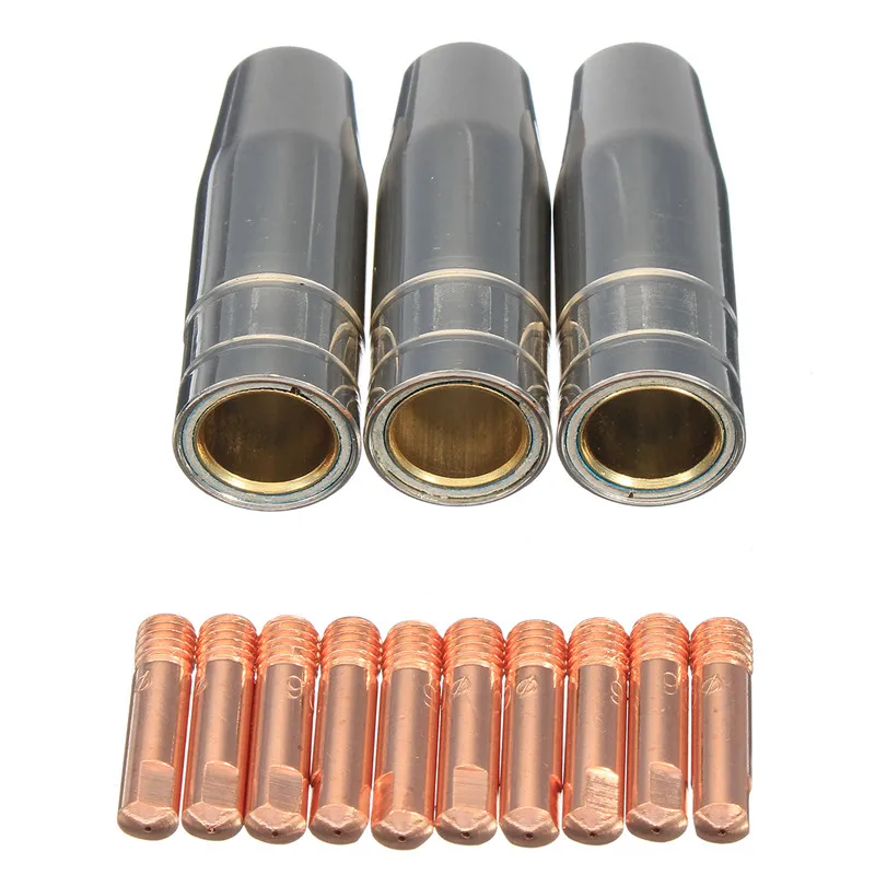 SHGO HOT-13Pcs CO2 Mig Welding Torch Aircooled MB 15AK Contact Tip Holder Gas Nozzle 0.8mm Welder Shield Shroud Nozzle Tip Kit