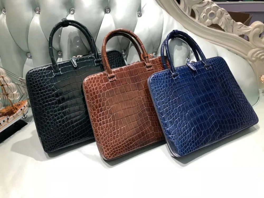 High glossy shinny Luxury quality genuine real crocodile skin belly leather men business briefcase bag laptop with code locker