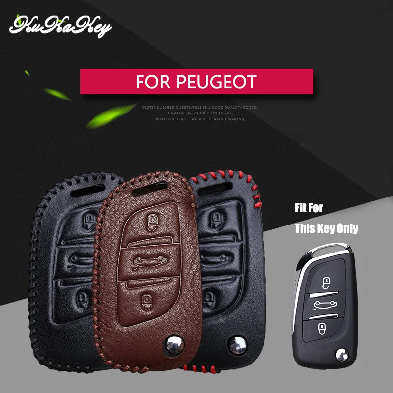 Genuine Leather 3 Buttons Car Key Cover Case For Peugeot 206 307 308 207 407 208 2008 508 C5 C4L 406 3008 106 Smart Key Shell