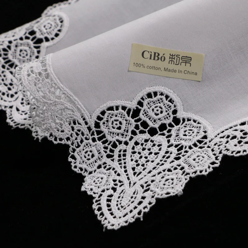 A005 White premium cotton 10piece/pack lace handkerchiefs  blank crochet hankies for women/ladies wedding gift