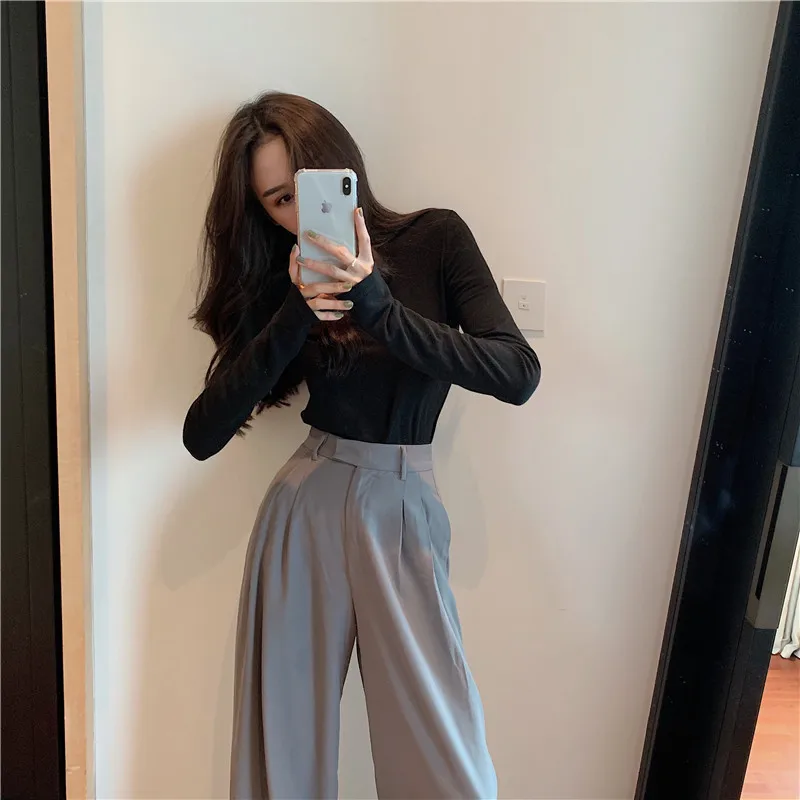 Mazefeng 2019 Spring Autumn Female Solid Wide Leg Pants Women Full Length Pants Ladies High Quality simple Casual Straight Pants