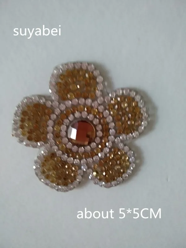 2pc/lot  Flower  hot fix rhinestone motif designs iron on crystal transfers design applique patches fixing rhinestones