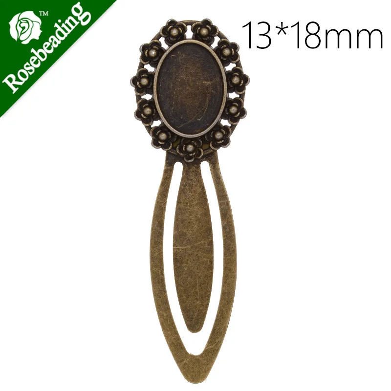 High Quality Vintage Antiqued Bronze Flower Bookmark with 13x18mm oval Bezel,length:74mm,10pcs/lot-C4248