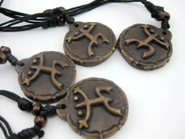 12 necklace Black Wax Cotton Cord Carved Bone Powder Resin Taino Frog