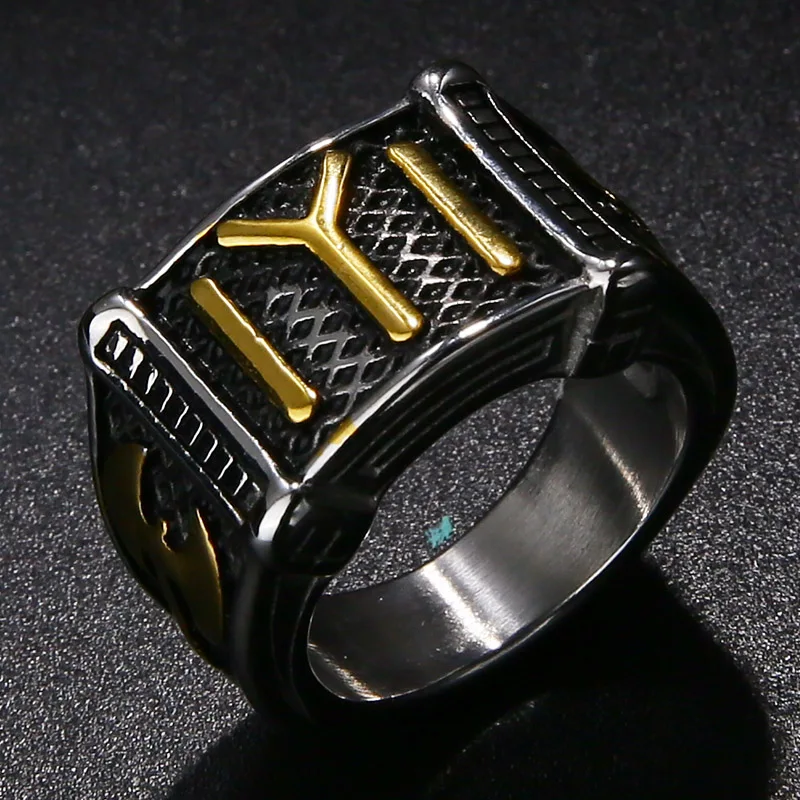 Valily Kayi Obasi Flag Ottoman Empire Ring Men Stainless Steel Men\'s Single Vintage Ring Fashion Ottoman Empire Jewelry for Men