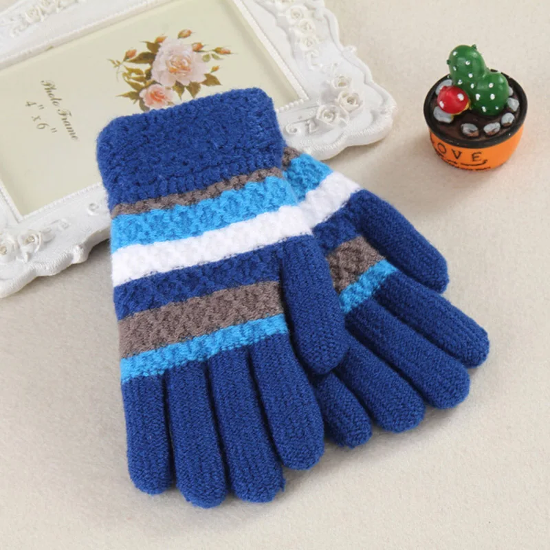 

8-15 Years Old Children's Knit Thicker Plus Plush Warm Cashmere Gloves Twist Striped Boy Girl Student Full Finger Gloves C34