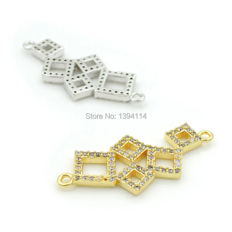 30*13*2mm Micro Pave Clear CZ Combination Connector Of 5 Hollow Squares Fit For Women As DIY Bracelets Accessory