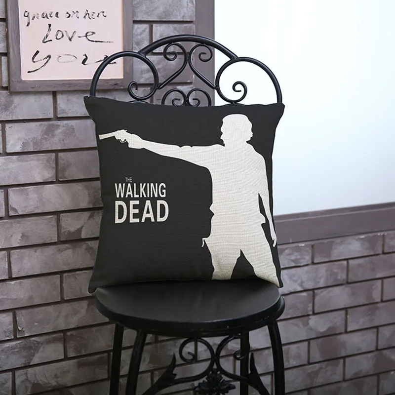 The Walking Dead Print Decorative Pillows One Side Print Cotton Linen Cushion Cover 45x45cm Woven Throw Cushion Pillow Cover