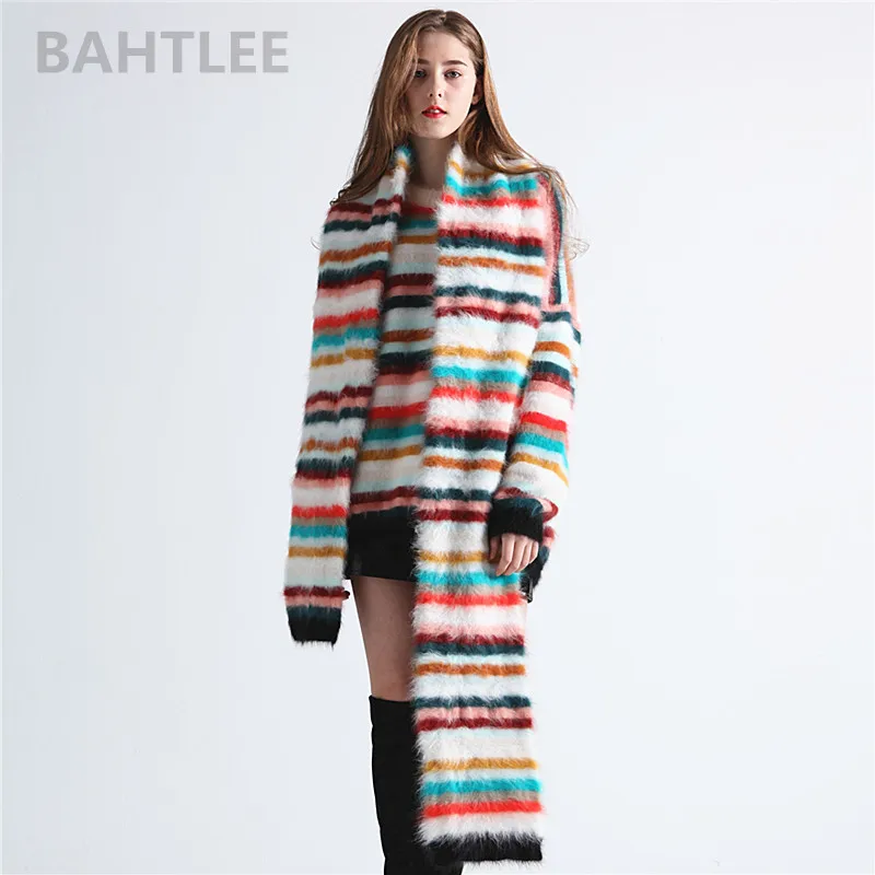 BAHTLEE-Lenço de Irdescência Super Longa Feminina, Tricô Angola, Manter Quente, Estilo de Marca Moda, Perfeito Neutro, Inverno