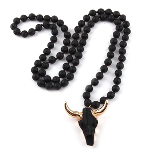 Mehrzweckhorn -Anhänger Halskette, schwarzer Waschstein, lange Mode, 8mm 12 Hauptverkäufe Buzios für Halsketten - №6