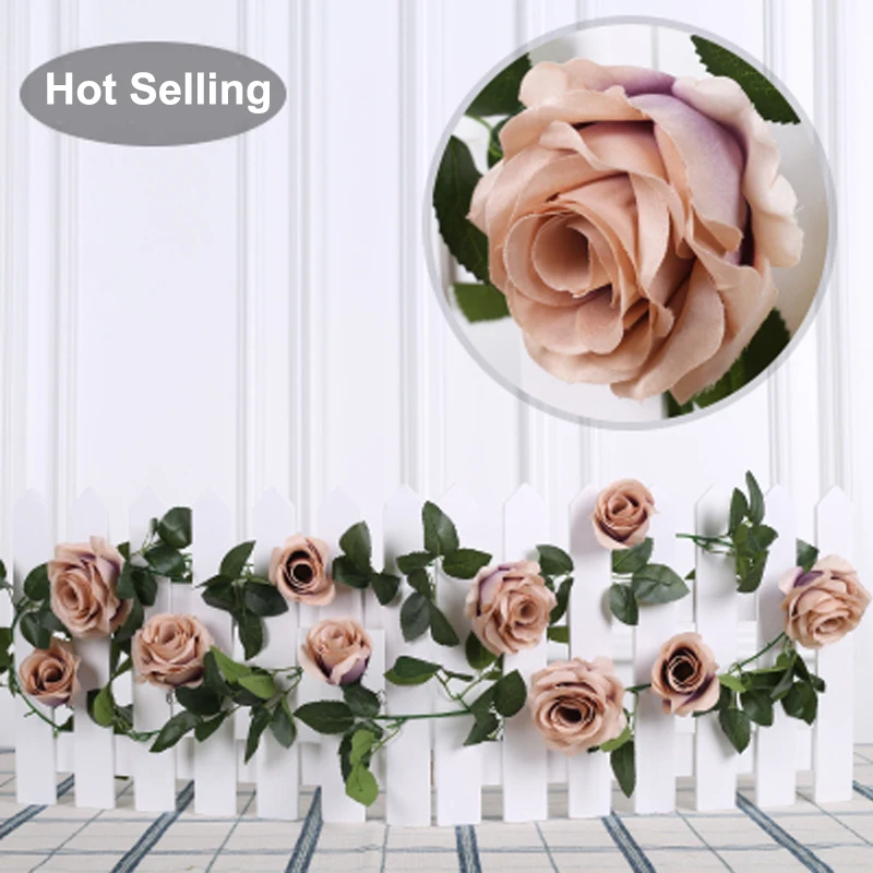 NuoNuoWell 2x 7FT Artificial Rose Flower String 10 Heads Realistic Faux Silk Flowers Garland Wedding Bedroom Decor Retro colors