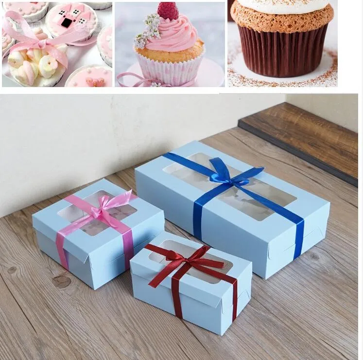 20PCS  Kraft 6 Cupcake box and packaging paper cardboard kraft cake box with clear pvc window 8 cupcake 4 gift packing craft box