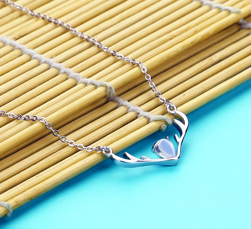 

Женские изысканные модные украшения из стерлингового серебра 925 пробы, ожерелье с подвеской в виде рога оленя и ветки, аутентичный дизайн