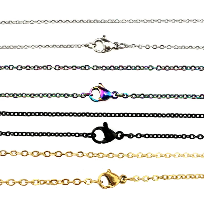 5x/lot 2mm Stainless Steel Chains Necklace 50cm 60cm 80cm 90cm Rainbow/Silver Color Gold Color Link Chain Jewelry Making