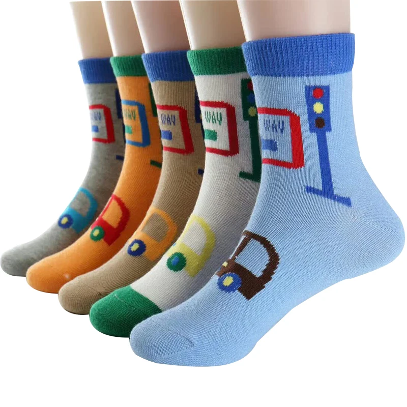 

Children Wit Kids Socks Car Traffic Cute Casual Style Hot Sale Cotton Baby Boys Socks For Girls 1-12 Year 5 Pairs/ lot