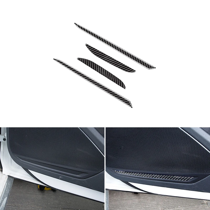 

Real Carbon Fiber Car Styling Speaker Sticker Door Panel Loudspeaker Cover Strip Trim For Audi A4 B9 A4L 2017 2018