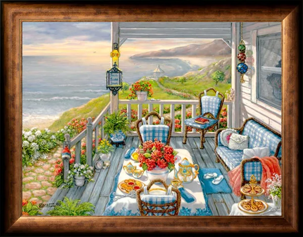 Embroidery Seaside House Leisurely Balcony Scenery Needlework 14CT Unprinted DIY Cross Stitch Kits Handmade Art Wall Decor