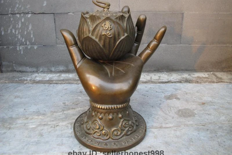 

Chinese Copper Bronze Kwan-yin Bodhisattva Buddhism Hand incense burner Censer