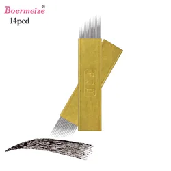 Microblading Needles 3D Embroidery Tattoo Blades 12/14 Pin 100pcs Eyebrow Lip Eyeliner Permanent Makeup for Manual Pen Supply