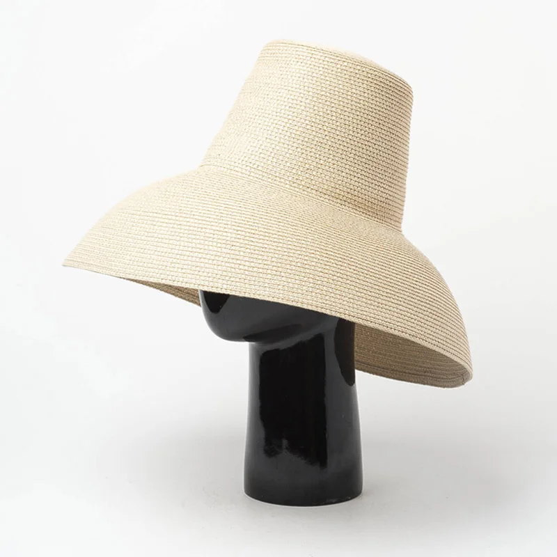 New Women Floppy Lamp Sun Hat Red Black Beige Wide Brim Sunshade Summer Beach Hat High Top Foldable Straw Cap Anti-UV Travel Hat