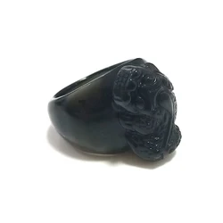 Black Natural Obsidian Stone Ring Carved PiXiu Lucky Men Finger Ring Energy Stone Crystal Gift Thumb Ring Jewelry Wholesale