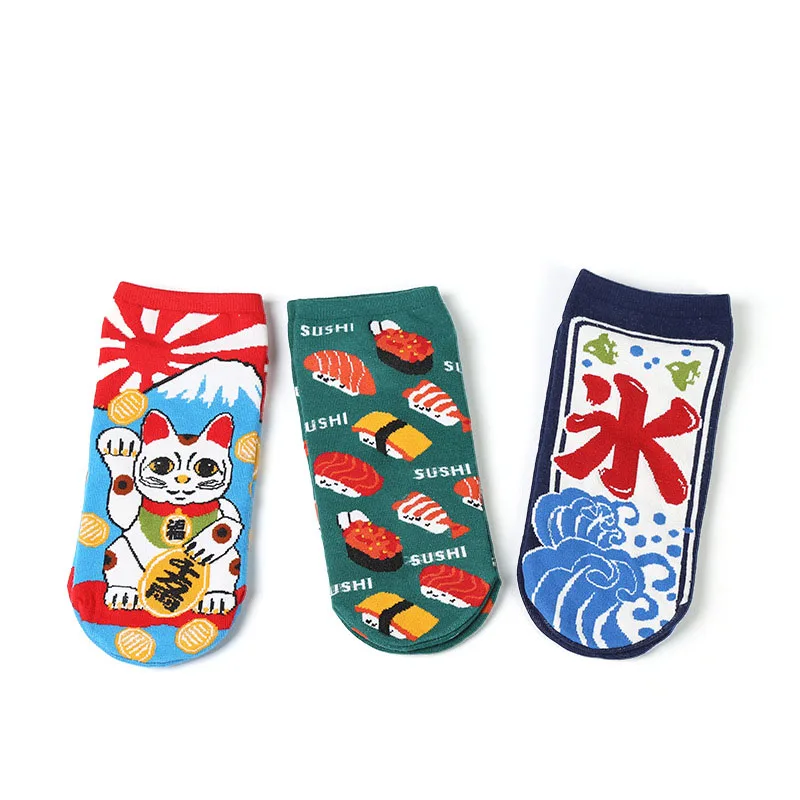 New Women Cotton Socks Cartoon Lucky Cat Cute Kittens Short Socks Japanese Fashion Creative Funny Socks Slippers