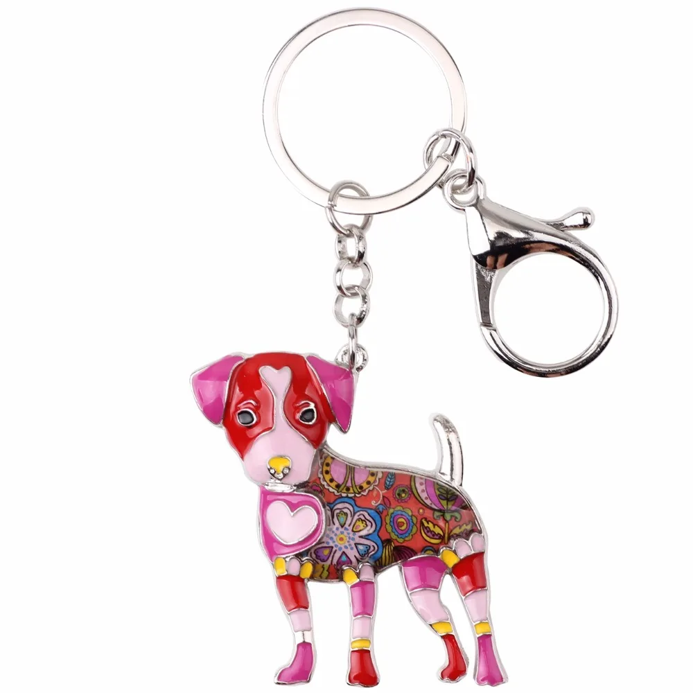 Bonsny Enamel Jack Russell Dog Key Chain Key Ring Pom Gift For Women Girl Bag Pendant 2017 Charm Keychain Fashion Animal Jewelry