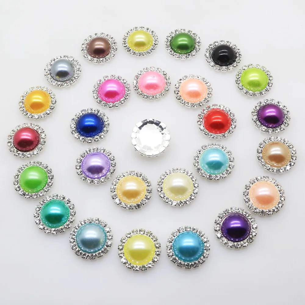 Metal Applique 10Pcs 20MM Pearl Rhinestone Buttons, DIY Wedding Scrapbook, Ornaments And Hair Center Decoration