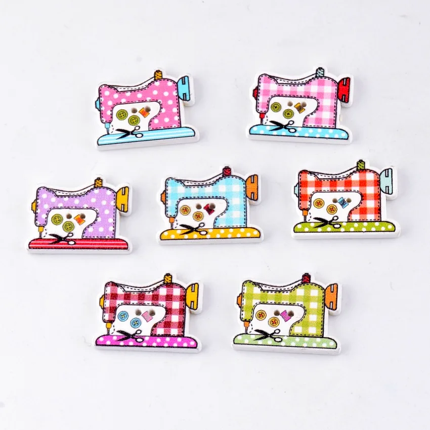 Free Shipping Retail 10pcs Mixed 2 Holes Cartoon European Sewing Machine Style Wood Sewing Buttons Scrapbooking 26x20mm F0133