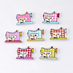 Free Shipping Retail 10pcs Mixed 2 Holes Cartoon European Sewing Machine Style Wood Sewing Buttons Scrapbooking 26x20mm F0133