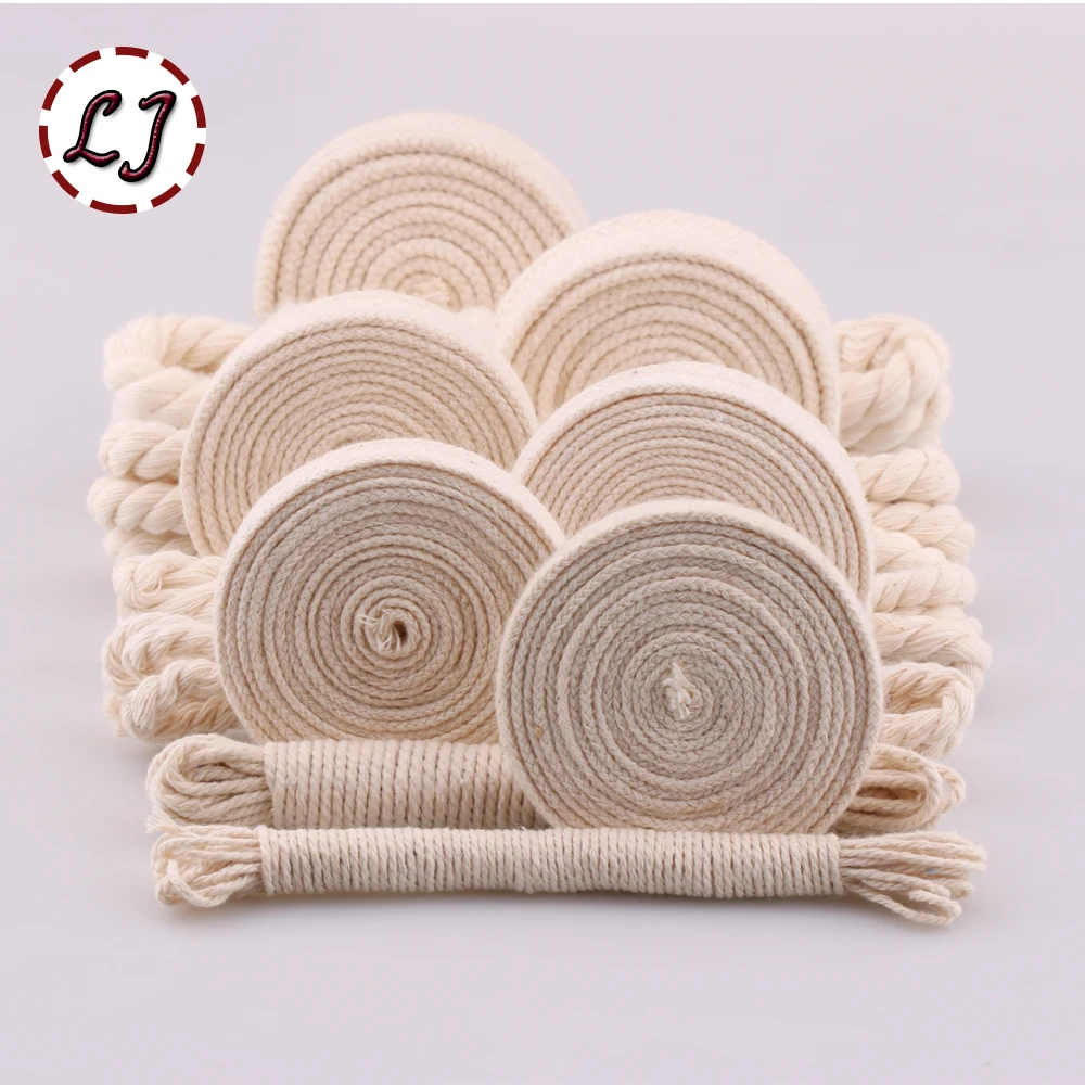 5yd/lot high strength natural color 3ply round flat Rope 100% cotton Cords for home handmade garment accessories Craft Projects