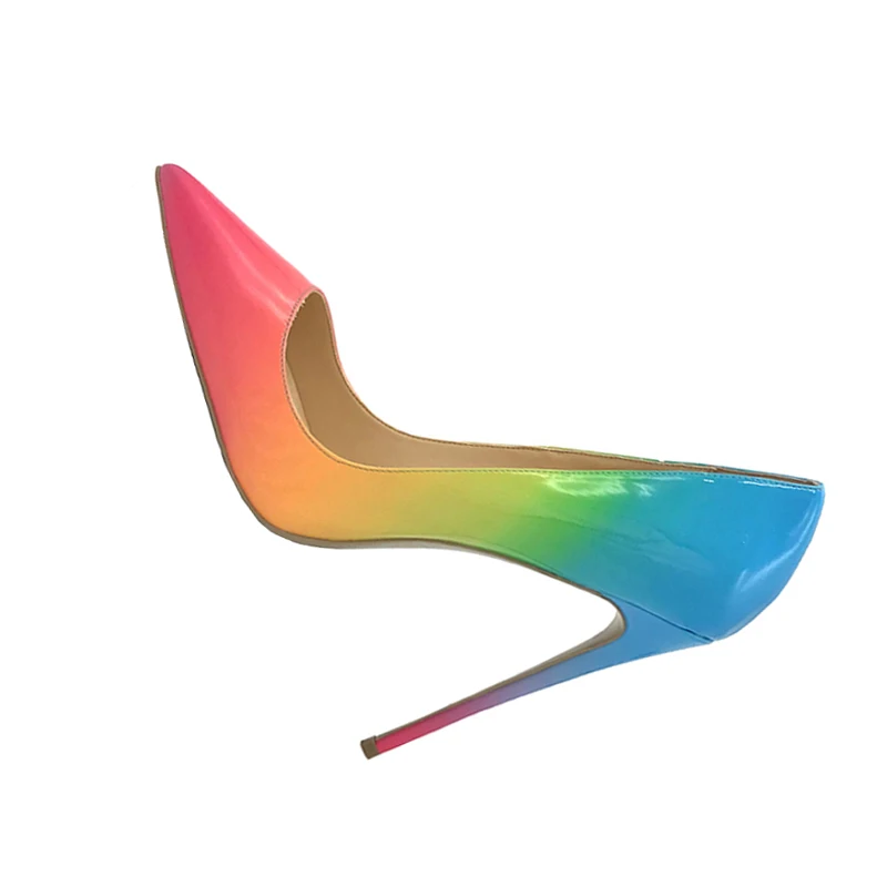 Women high heels pointed toe sexy stiletto heels pink blue rainbow mixed color 12 cm pumps shoes plus size QP030 ROVICIYA