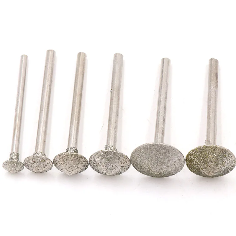 5pcs 2.35/3mm Shank Diamond Grinding Head Grinding Burrs Umbrella Type Bit Set for Amber Jade Dremel Rotary Carving Tool