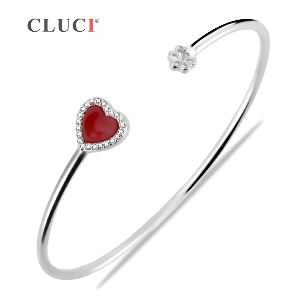 CLUCI Sparkling red heart 925 Sterling Silver Bracelet Accessary For Women Wedding/Birthday/Valentine's gift for women SB064SB