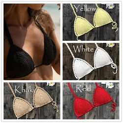 BIKINI de CROCHET para mujer, Bikini Sexy de tiras de ganchillo, ropa de baño para mujer, Tops de Bikini para mujer 2021