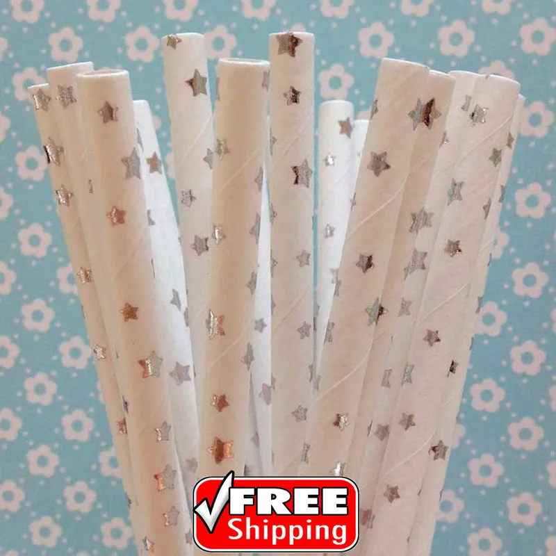 200 Pcs Silver Foil Paper Straws-Metallic Star Craft Christmas Wedding Anniversary Party Supplies Holiday Decorations Wholesale