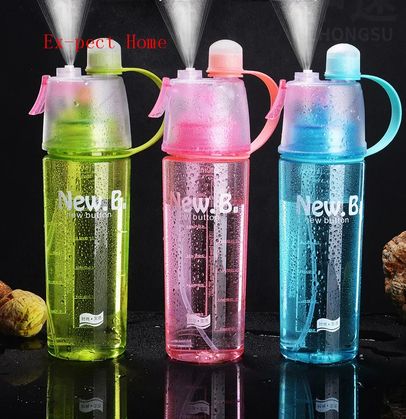 

60pcs 600ml Spray Sports Water Bottle Portable Outdoor Plastic Kettle Anti Leak Drinking Cup with Mist