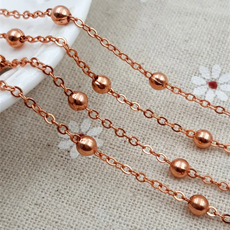 

20m/lot rose gold Plated 4mm bead Link Chains Fashion Jewelry Chains for Necklace fit Floating Locket