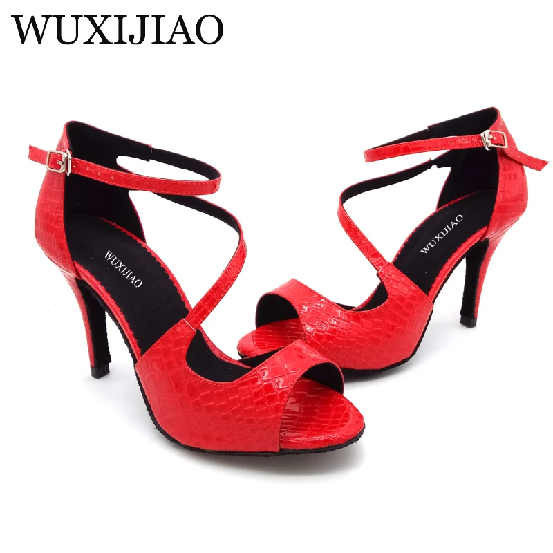 WUXIJIAO 2018 New Red Black Crocodile texture PU Women\'s Latin Dance Shoes High Heel Shoes Sandals Salsa Party Performance shoes