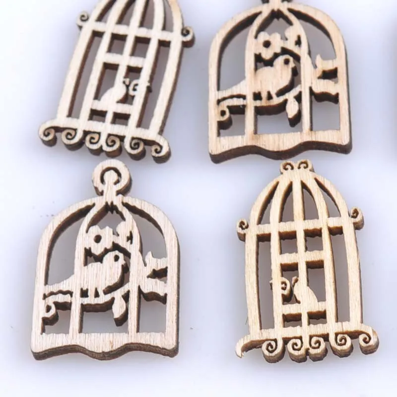 20pcs 30x20mm Mixed Birdcage pattert Natural wood Scrapbooking Carft Accessories Wind Chimes Hanging Decorations MT0833