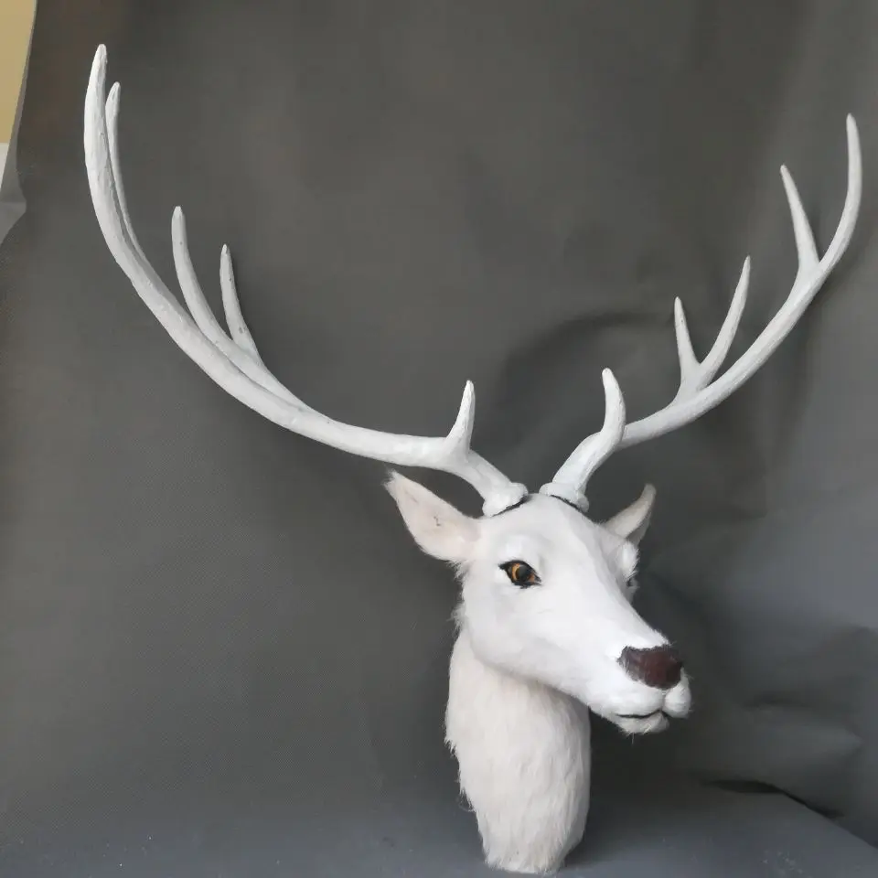 real life toy large 75x48x35cm sika deer 's head polyethylene&furs white deer head model wall pandent decoration props,toy d1277