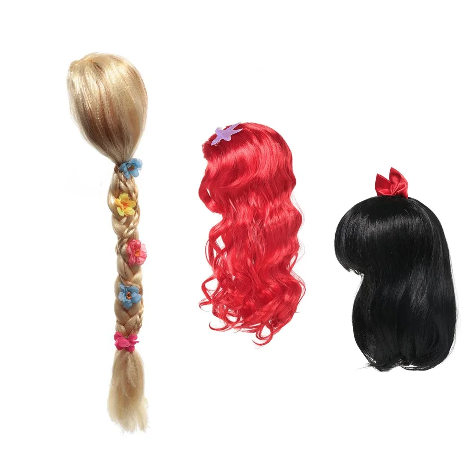 MUABABY Girls Wig Children Princess  Party Accessories Elsa Anna Belle Braid Mermaid Moana Magic Long Hair