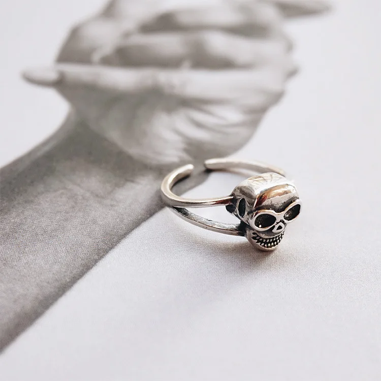 100%925 sterling silver ring Japan and South Korea simple skull opening ring free shipping