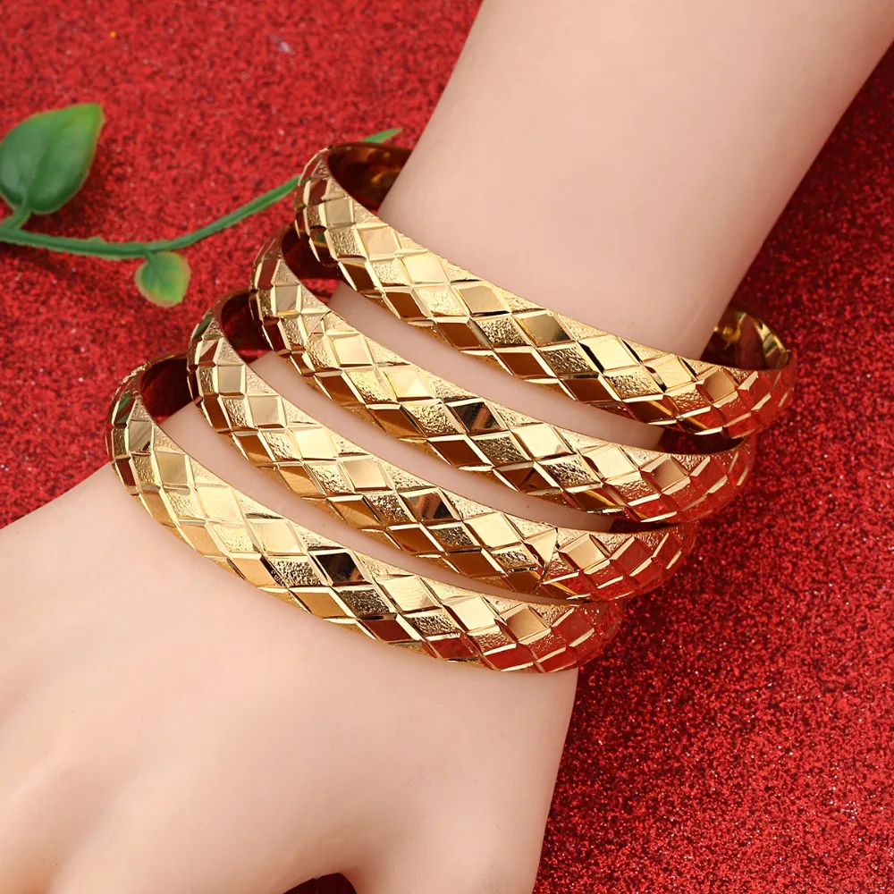 4pcs Women Romantic Bangle Jewelry Gold Color Dubai Ethiopian African Women Gift Jewelry