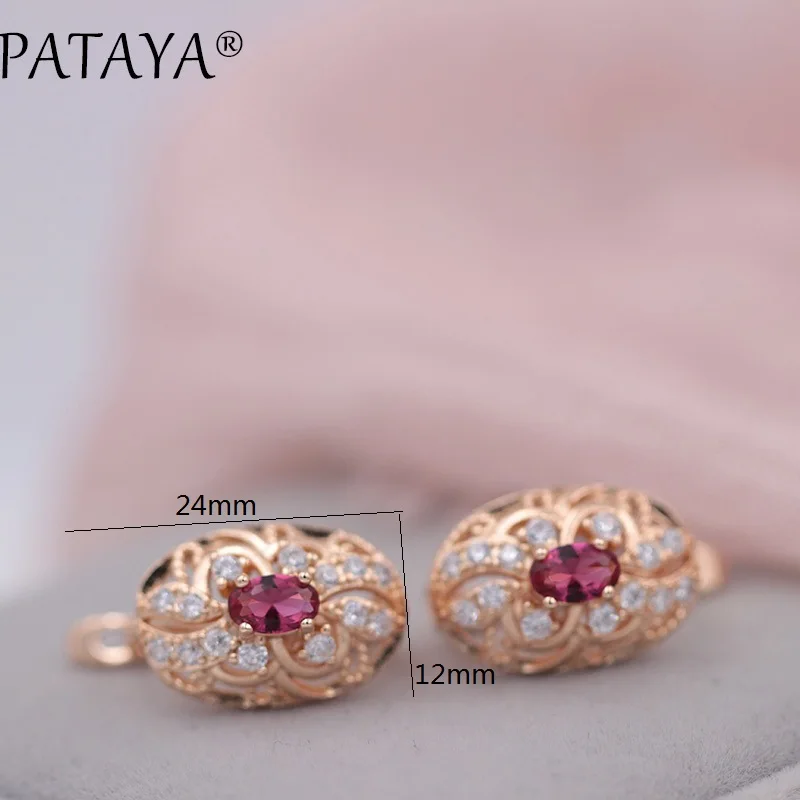 PATAYA New Listed Oval Green Natural Zircon Drop Earrings Women 585 Rose Gold Color Wedding Romantic Hollow Jewelry Multicolor