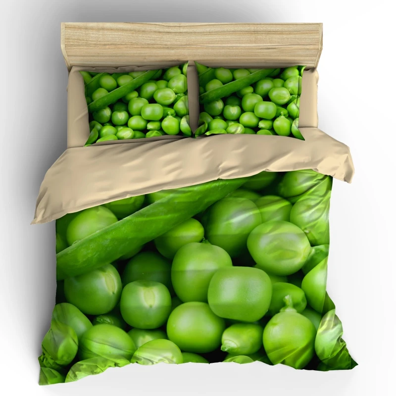 

AHSNME 3D Effect Tropical Vegetables Collection Cover Set Summer Bedding Set Green Bean Corner Customized King Queen Bed Set