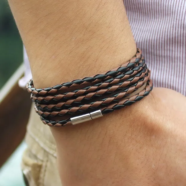 5 Layer Leather Bracelets & Charm Bangle Set, Handmade
