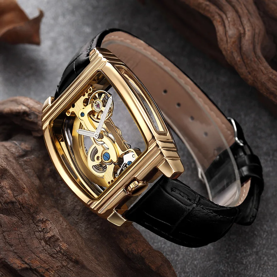 Classic Fashion Automatic Mechanical Wristwatch Men Transparent Watch Skeleton Stainless Steel Bracelet Mesh Strap Men\'s 2023