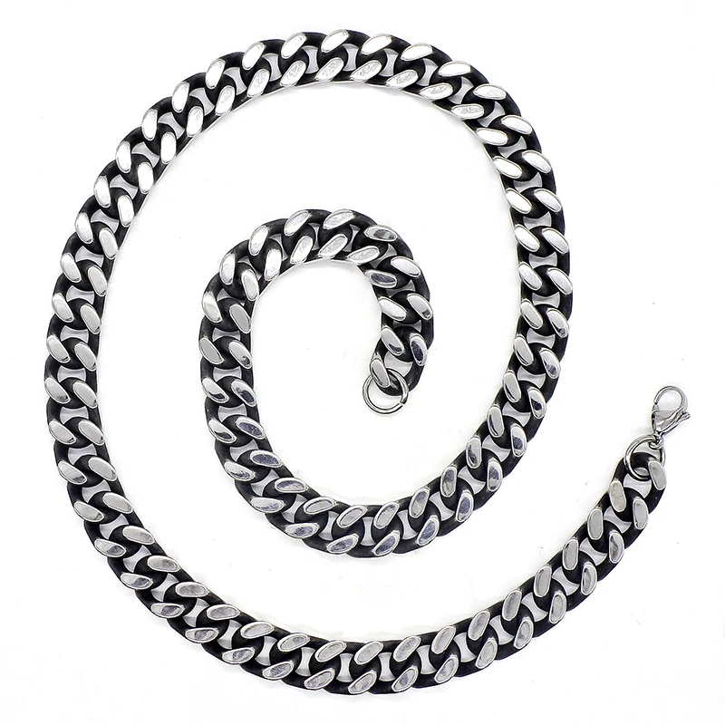 AMUMIU Antique Finished Stainless Steel Necklace Link Chains Cuban Long for Woman Man HZN181